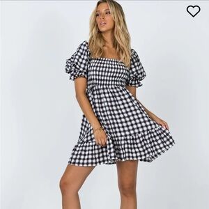 Princess Polly Black and White Gingham Puff Sleeve Dress